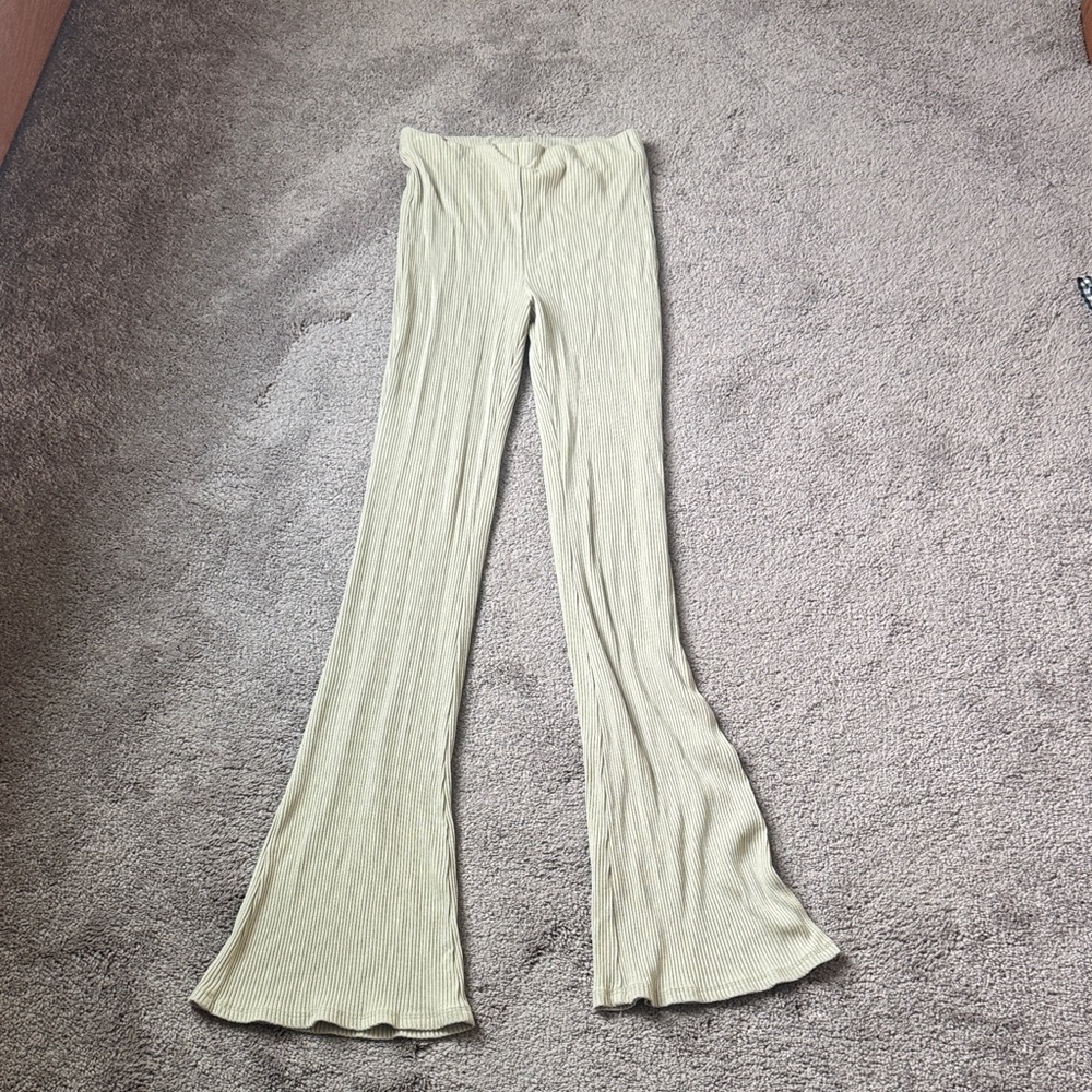 H&M Beige Ribbed Flare Pants SIZE XS High Rise Stretch Lounge Boho Y2K Casual